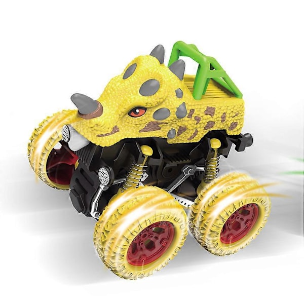 1 børne lille legetøj tegneserie dinosaur inerti stunt off-road pull back bil legetøj (gul)