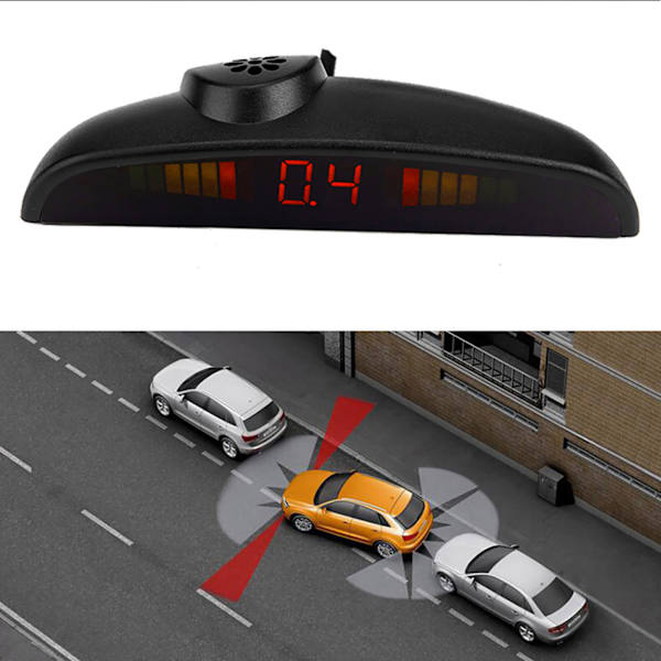 Bil engelsk röst sändning backning parkering detektor system med 4 radarsensor vit