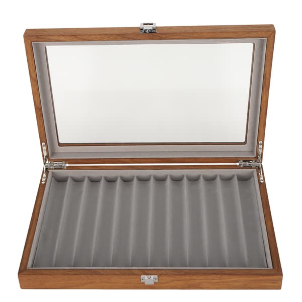 Træ Fontæne Pen Display Case Organizer Valnød Træ Opbevarings Gaveæske til 12 Penne Display