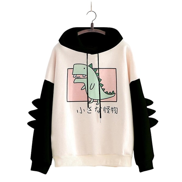 Sød Dinosaur Hættetrøje til Kvinder og Teenagere - Langærmet Hoodie til Efterår og Forår XL Sort
