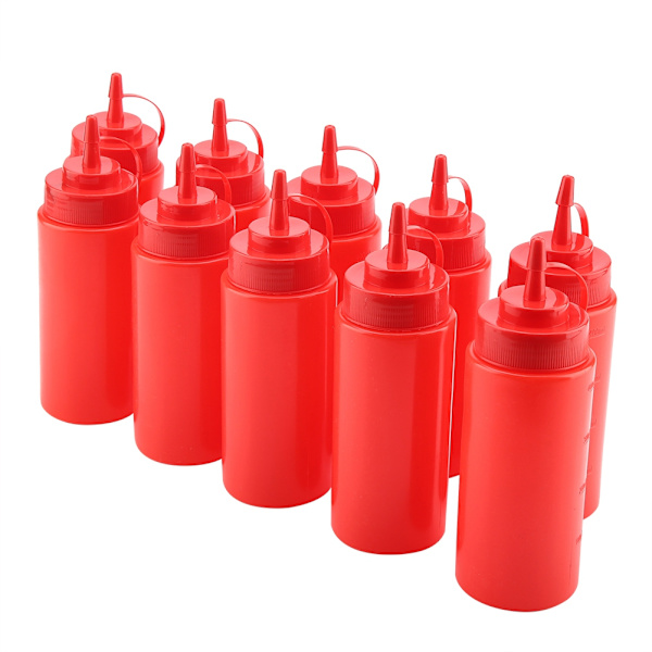 460 ml 10 stk. / sæt plastikkrydderidispenser til sauce, olie, fløde, eddike (rød)
