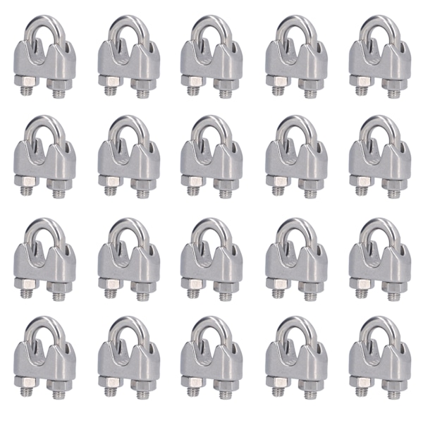 20 st rostfria vajerklämmor, hårdvara, riggning, kabelklämma, lås, klämfästen M4 (4 mm)