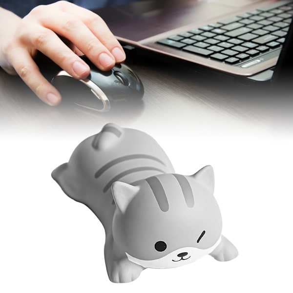 Cartoon Animal Style tastatur håndledsstøtte - Blød og behagelig grå kat håndledspude til hjemmet, spil og kontor