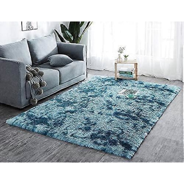 Højluvet stue tæppe lang luv 100 x 160 cm - stue tæppe soveværelse sengetæppe Blødt og fluffy udendørs tæppe turkis mønster