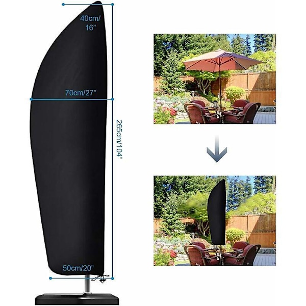 Parasolbetræk til parasoller 2-4 m bred 210D Oxford stof vandtæt støvtæt Sort 265x40/70/50 cm