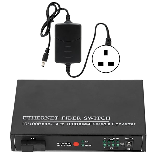 4 porte Ethernet Fiber Switch TBC‑MC3414ES20A Plug Play Stabil Robust Computer Networking Switches 100‑240VUK Stik