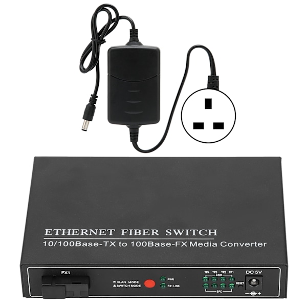 4 porter Ethernet Fiber Switch TBC‑MC3414ES20A Plug Play Stabil Robuste Datamaskinnettverksswitcher 100‑240VUK Plugg