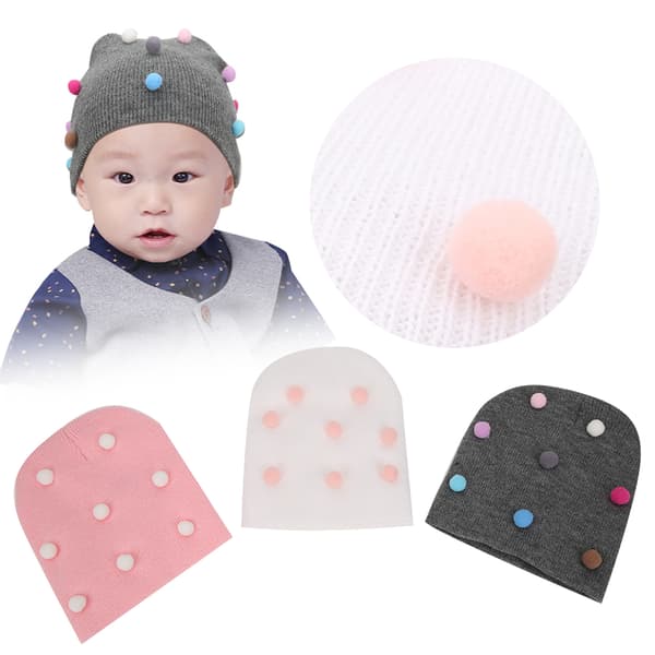 3 stk. Strikket Hue Vinter Efterår Elastisk Sød Hue Hat til Børn Kid Spædbarn BabyPink + Grå + Hvid Strikket Hue