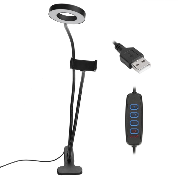 2-i-1 LED Selfie-ringljus med mobiltelefonhållare Justerbar skrivbordslampa för livestream