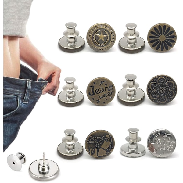 Adjustable Jeans Buttons - 6 Pack, No Sew, No Tools Required