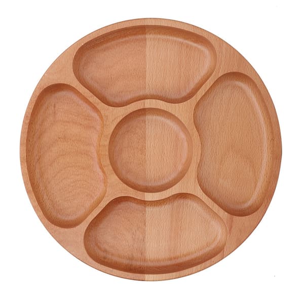 Trä rund form mat uppdelad tallrik dessert mellanmål undergaller disk servisbricka (30cm)