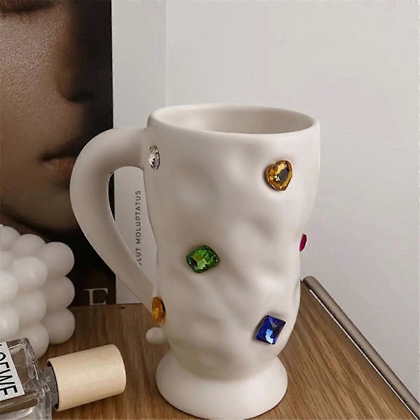 Kristallkaffemuggar Nyhet Färgglad Ädelsten Vit Keramisk Mugg