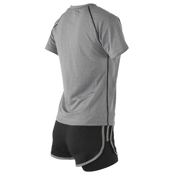 Dam sommar casual 2-delad kortärmad outfit set träningskläder fitness kläder set grå kortärmad + svart grå hög midja shorts L