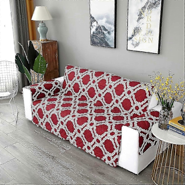Sofa Overtræk Skridsikker Møbelbeskytter Falmebestandig med Elastiske Stropper Sofa Betræk til Hunde og Børn (Loveseat, Rød)