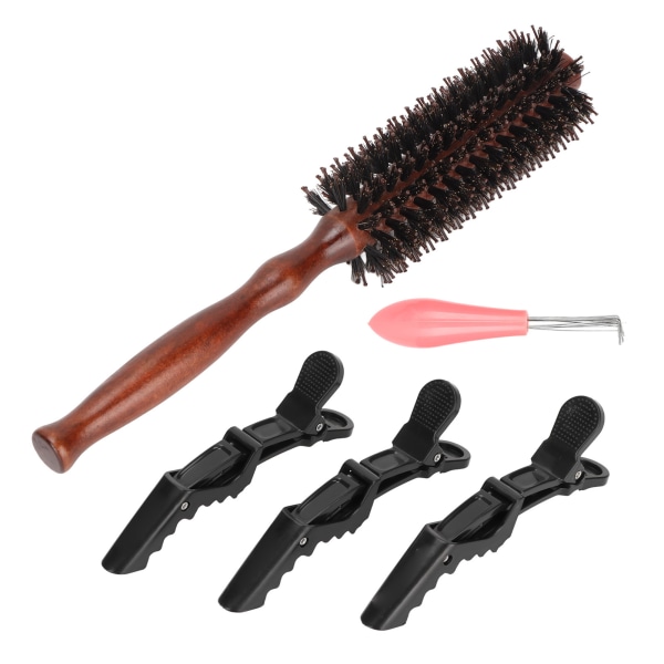 Wodden Rund Brush Bristle Rund Hårbørstesett Føntørking Bristle Hårbørste Duckbill Clip Set