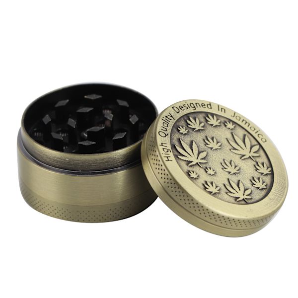 Bladmönstrad kvarn i färgad zinklegering, manuell bärbar slipmaskin, krossverktyg, slipverktyg, present, diameter 4 cm, 3 våningar, brons