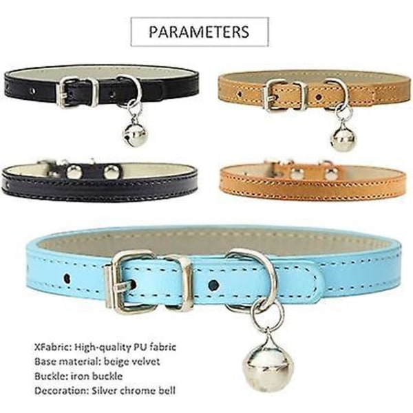 3 Stycken Läderhalsband för Katt - Justerbart Katthalsband med Metallspänne och Bjällra