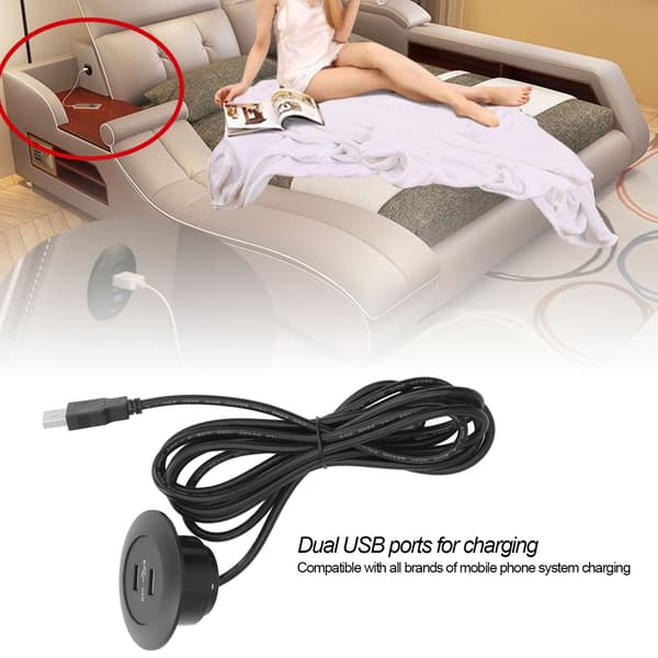 Sort, innfelt dobbel USB-ladekontakt - 1 stk