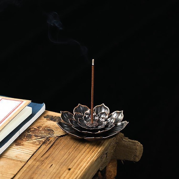 Lotus røgelsebrænder i messing med askeopsamler og kegleramme