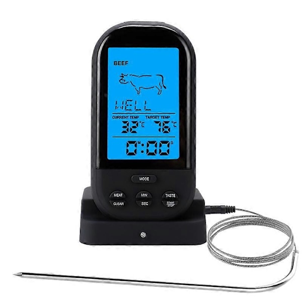 Mattermometer Kjøkken Frityr BBQ Matlaging Husholdning Digital Display BBQ Gaffel Timer Trådløst Mattermometer, Trådløst BBQ Termometer