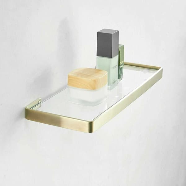 GROOFOO-304 badeværelseshylde i rustfrit stål, badeværelseshylde i glas, mat guld A35 cm
