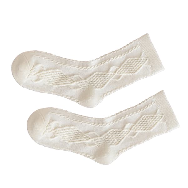 Børne Crew Sokker til Piger Bomuld Komfortable Varme Retro Preppy Mid-Calf Crew Sokker til Vinter Efterår Beige M