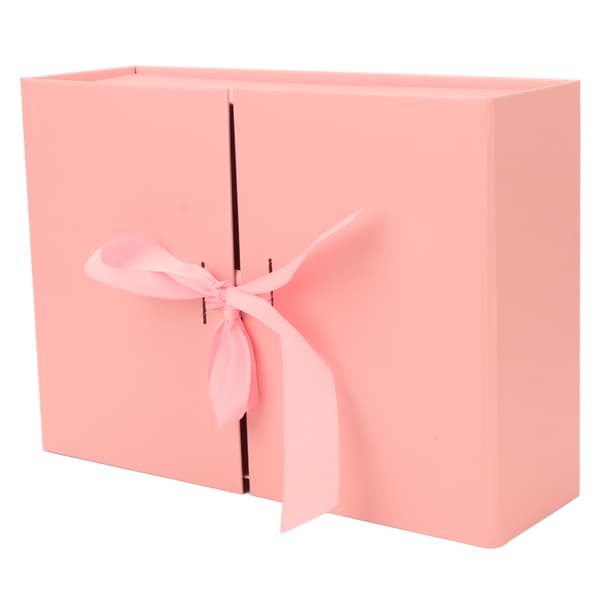 Dubbeldörr presentförpackning rosettdesign återanvändbar extern 26x19x8cm pappersmaterial dekorativ vikbar presentförpackning rosa