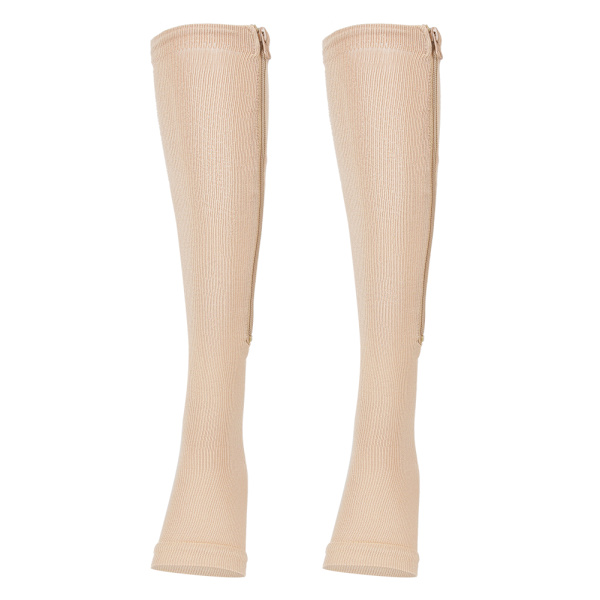 1 par blixtlås mid vadlängd strumpa kompressionsstrumpor Slim Leggings Stretch strumpor öppen tå (hudfärg XXL)