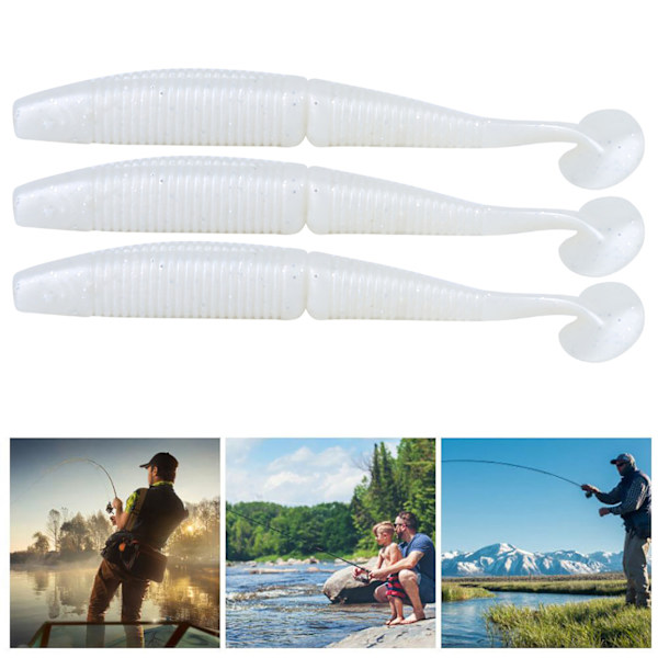 AR50 3 ST Dubbelfärgad T Svans 120 mm 10,5 g Mjuk mask konstgjord bete Lures Fiskeredskap # 2 Blanc Perle