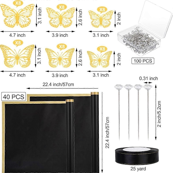 40 Ark Blomsterpapper Set Blombukett Svart