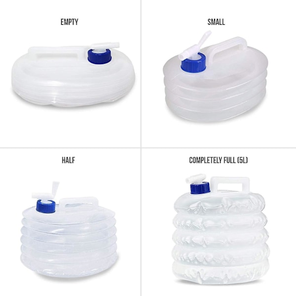 2-pak sammenleggbare vannflasker, 5L - Perfekt for bobil, fotturer, utendørs og camping - Transparent, holdbar og BPA-fri