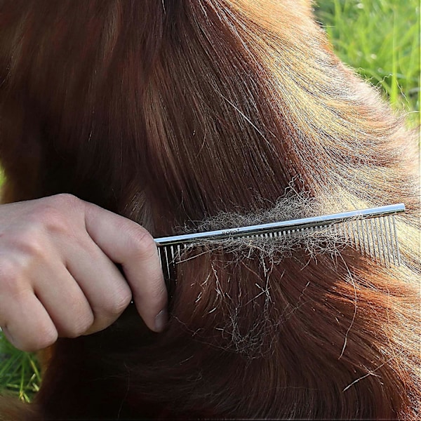 Kæledyrs stålkamme Hunde Kattekam Værktøj til fjernelse af filtret pels - Kæledyrs Dematting Kam med afrundede tænder og skridsikkert greb - Forebygger knuder og måtter f
