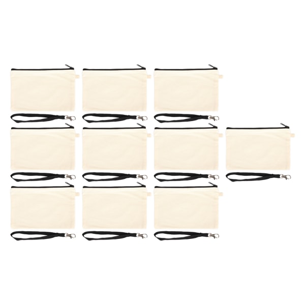 10 kpl Canvas-kosmetiikkalaukku mustalla kaulanauhalla kannettavalla monikäyttöisellä tyhjällä tee-se-itse-askartelukassilla matkameikkipussille, valkoinen