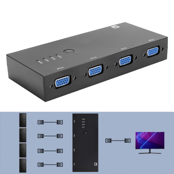 4 in 1 VGA-videomuunnin 500 MHz kaistanleveyssovitin, musta kodin äänilaitteet