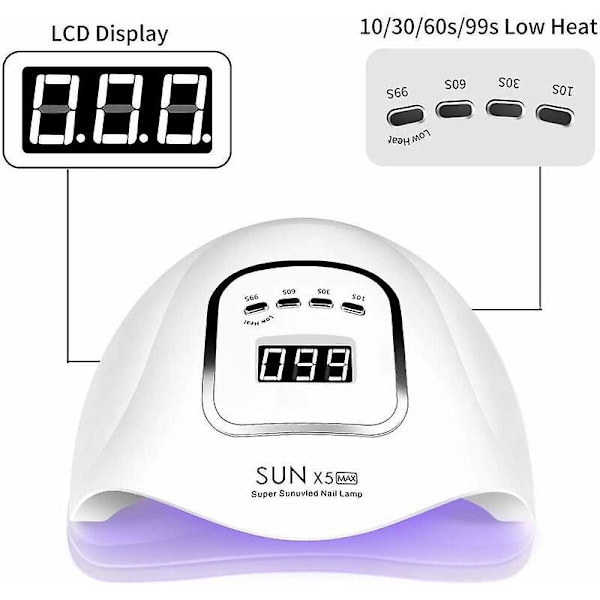 120W UV LED Neglelampe, Professionel Negletørrer Gel Polish Lampe med 4 Timerindstillinger, Auto Sensor LED Gel Negletørrer, LCD Display, -