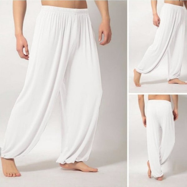 Løse Mænds Buksedragter til Mave-dans Yoga Harem Bukser Slacks 2XL Lysegrå