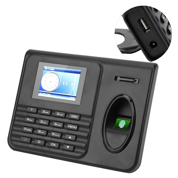 Attendance Machine Time Clock 2,4-tums färgskärm Biometri Fingeravtryck Lösenord Checka in ut 100‑240VEU Plugg