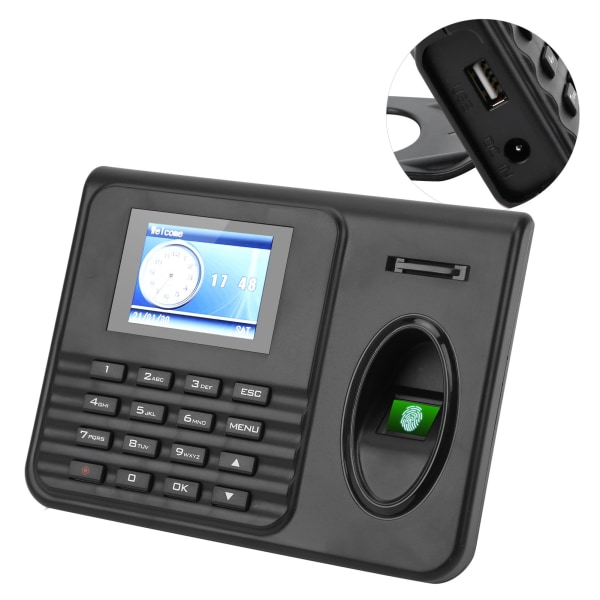 Oppmøte Machine Time Clock 2,4-tommers fargeskjerm Biometri Fingeravtrykk Passord Innsjekking Ut 100‑240VEU Plugg