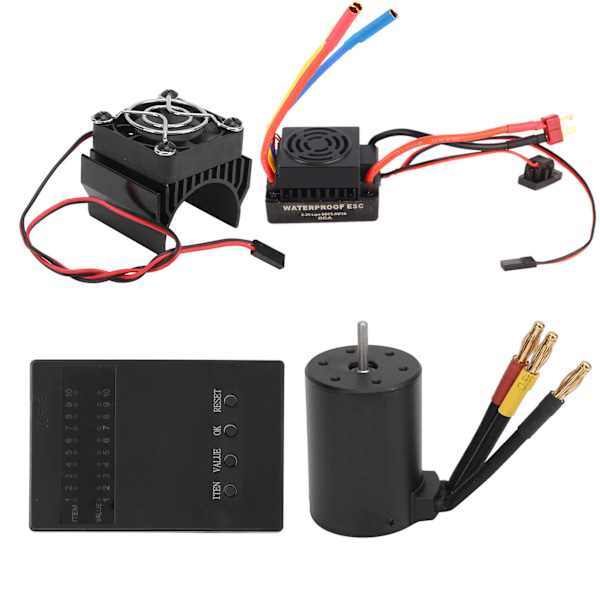 3650 3600KV Børsteløs Motor 60A ESC Programmeringskort Kjøleribbe Kombinasjonssett for 1/8 1/10 RC Bil