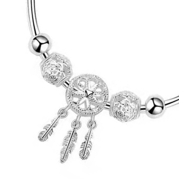 Drömfångare Armband Tassel Fjäder Charm Silver Push Pull Spänne Justerbart Armband Smycken