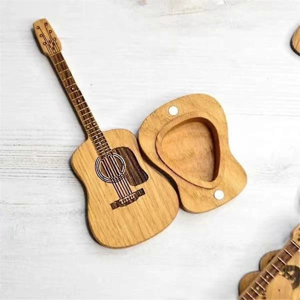 Akustisk gitarrplektrumbox i trä med ställ, portabel handgjord förvaringsbehållare för gitarrplektrum