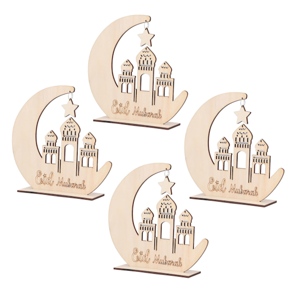 4 set Eid Mubarak träplakett prydnad utsökt detalj Ramadan dekoration hänge för hem dekorationer DIY hantverk