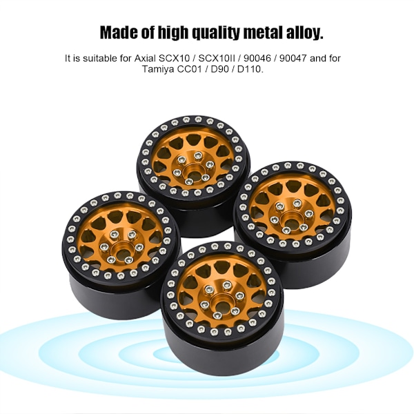 4 kpl 1:10 RC-mallin auton metalliset pyörännavat, auton renkaat sopivat Axial SCX10 / SCX10II / 90046 / 90047 musta ja kultainen