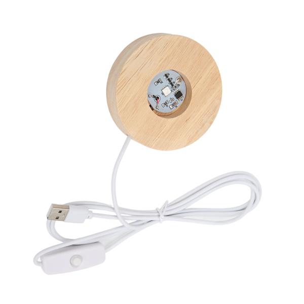 LED-lysbase USB-interface Egetræsmateriale Rund 2 cm/0,8 tommer tykkelse Glødende dekorativ displaylampe til hjemmet 5V Farverig base