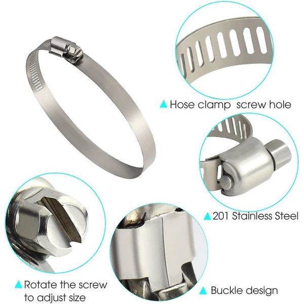Justerbare slangeklemmer i rustfrit stål til fastgørelse af fleksible slangerør (91-114 mm)