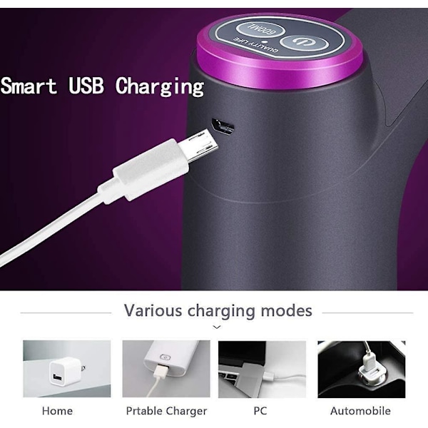 Bærbar vanndispenser med USB-lading for 3, 4 og 5 gallons flasker, automatisk avstenging, svart