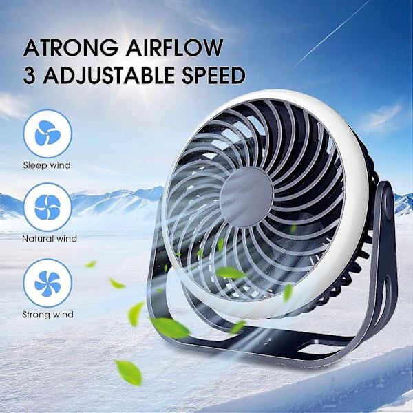 360 astetta kääntyvä Mini USB (sininen) kannettava hiljainen tuuletin koukulla, 1800 mAh akku toimistoon, makuuhuoneeseen, telttaan, matkalle