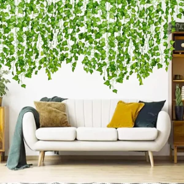 Simuleret Efeu Stok Krybende Efeu Dekorative Grønne Planter Loft Kunstig Vin Eukalyptusblade 12 STK