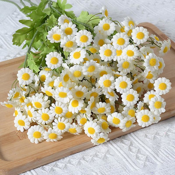1 Gren Kunstige Blomster, Tusenfryd med Vase, Silkeaktig Kunstig Tusenfrydbukett for Hjem, Kontor, Bryllupsdekorasjon, Bordpynt