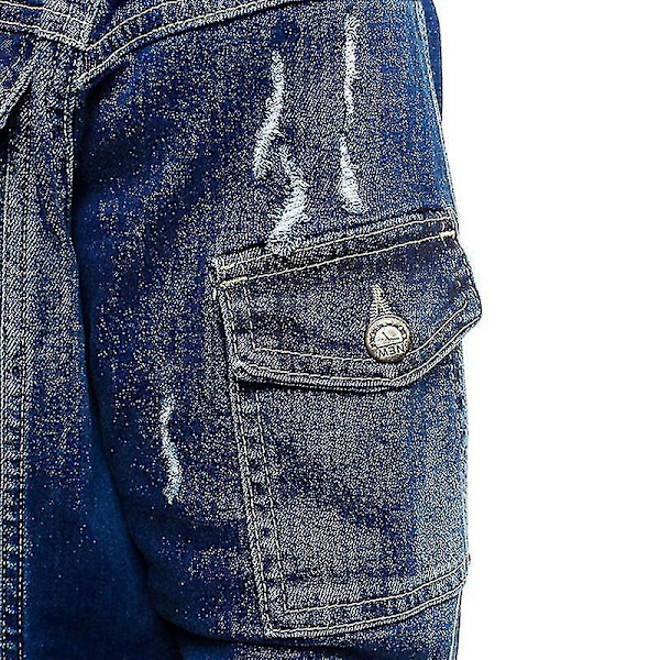 Moderne herre lang ripped denim jakke til forår og efterår L MØRKEBLÅ